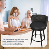 HONIFUR Bar Stools Set of 2, 27 Inch Barstools with Sturdy Legs, Leather Farmhouse Counter Height Bar Stool for Kitchen, Dining, Bar (Swivel, Black, Leather) HONIFUR