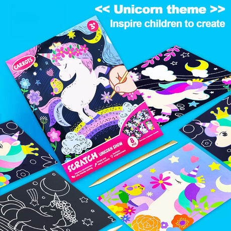 JUNQIU Scratch Art for Kids, Unicorns Black Rainbow Scratch Art Paper Set-Arts and Crafts & Supplies, DIY Activity & Party Games, Gifts for Toddlers, Girls & Boys Ages 3, 4, 5, 6, 7, 8 JUNQIU US