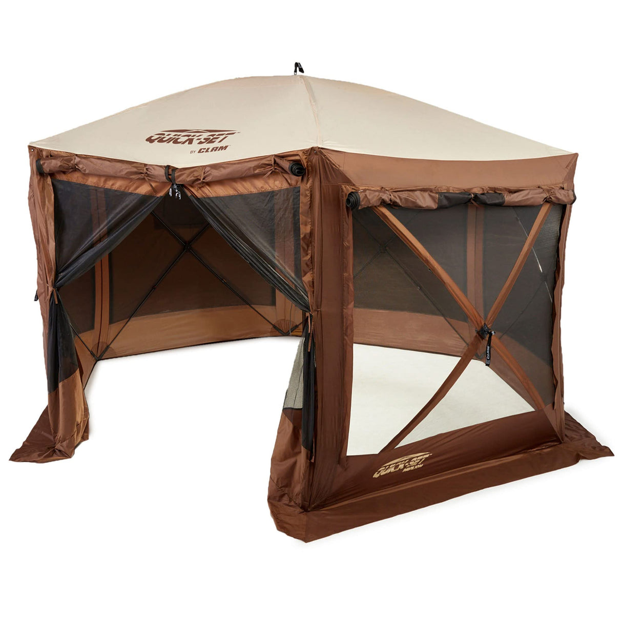 CLAM Pop Up Screen Tent, Outdoor Camping Gazebo Canopy, Pavilion, 12.5', Brown CLAM