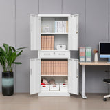 BESFUR Metal Cabinet, Garage Storage Cabinet with Drawer and Adjustable Shelves for Garage, Office, School - White BESFUR