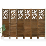 Svimi Folding Room Divider, 5.6Ft 6 Panels Wood Carved Privacy Screens, Free Assembled Freestanding Portable Reversible Functional Decorative Partition for Home Office Restaurant Bedroom (Brown) Svimi