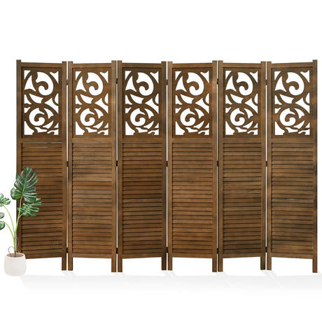 Svimi Folding Room Divider, 5.6Ft 6 Panels Wood Carved Privacy Screens, Free Assembled Freestanding Portable Reversible Functional Decorative Partition for Home Office Restaurant Bedroom (Brown) Svimi