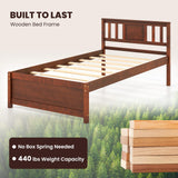 Giantex Mid Century Twin Bed Frame with Headboard in Walnut - Solid Wood Platform with Slat Support Giantex