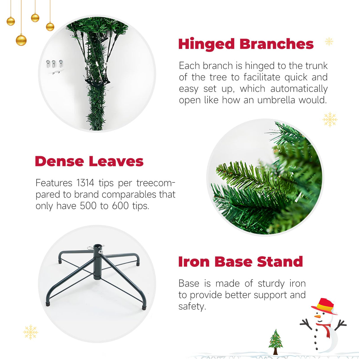 ibidan 8ft Green Artificial Christmas Tree with Led Lights, Premium Foldable Xmas Tree Full with Branch Tips, Faux Christmas Tree with Lights for Bedroom, Corner, Easy Assembly with Metal Stand ibidan