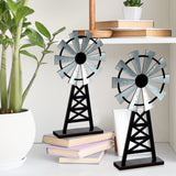 Yalikop Set of 2 Wooden Farmhouse Windmill Table Top Decor Wood Small Distressed Black Grey Rustic Windmill Themed Table Decor for Kitchen Garden Home Yalikop
