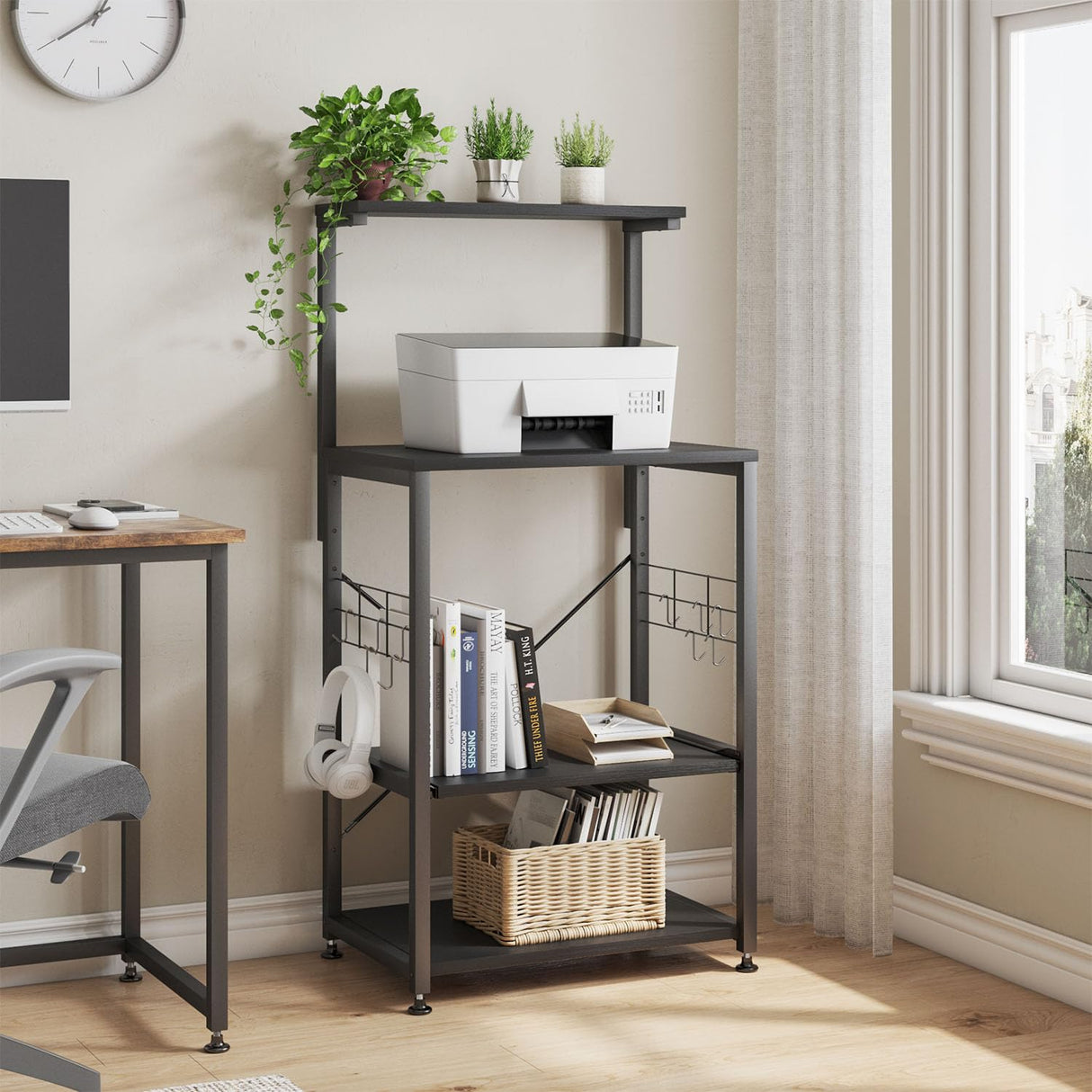 Bestier 4-Tier Black Kitchen Bakers Rack with Pull-Out Shelf & Hooks on Wheels Bestier