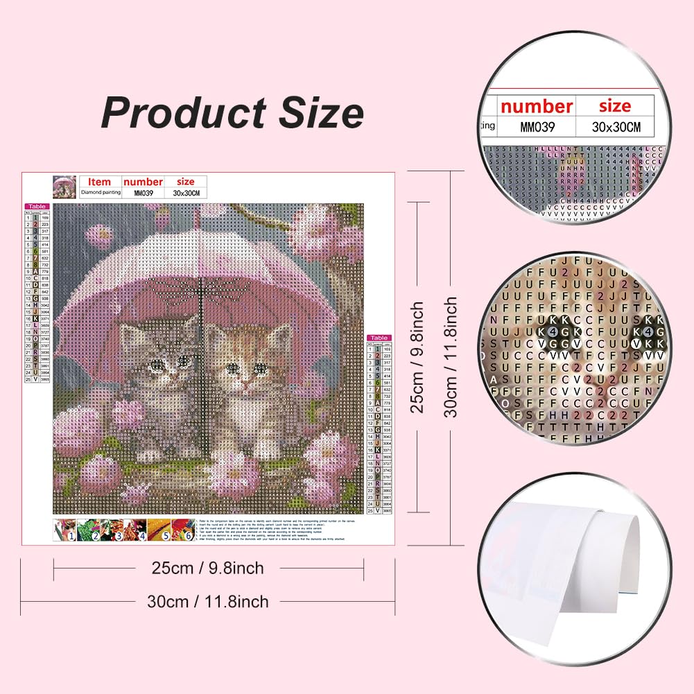 WSLWXSHM Diamond Art Painting Kits for Adults Cat, Round Full Drill Diamond Art Kits, 5D DIY Paint with Diamonds Crafts for Home Wall Decoration Gifts 12×12Inch, Animal WSLWXSHM
