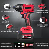 SEYVUM Impact Wrench,1/2" Impact Gun, Power Impact Driver Max Torque 320 Ft-lbs (430N.m), Cordless Impact Wrench with 20V Brushless Motor, 3.0Ah Li-ion Battery with Fast Charger, 4 Pcs Impact Sockets SEYVUM
