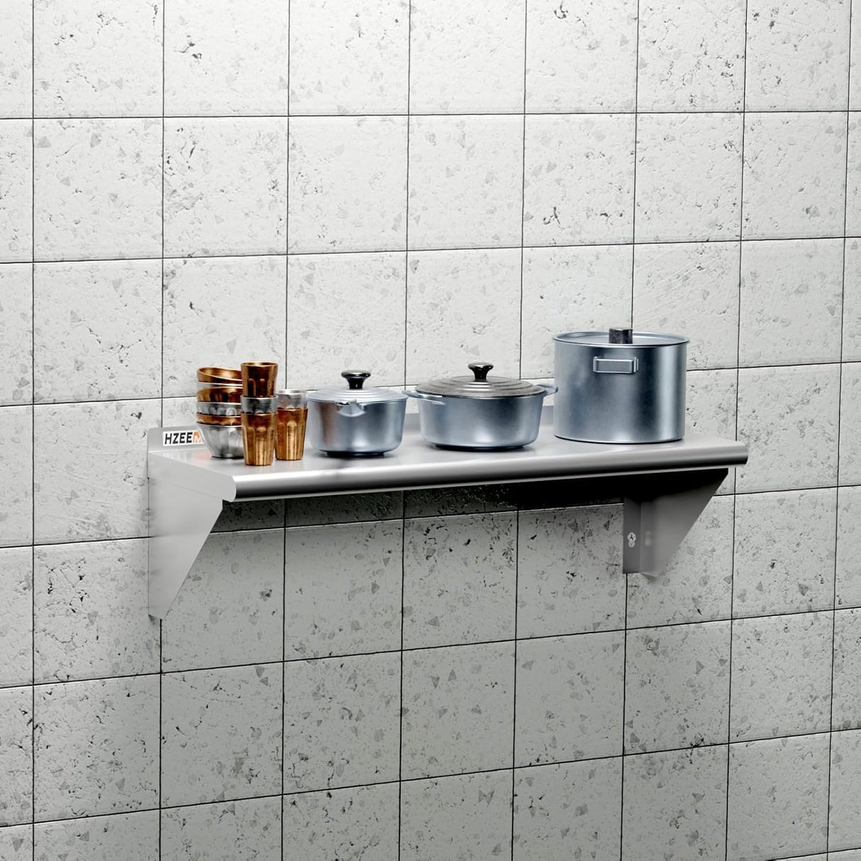 HZEEMFG Stainless Steel Wall Mounted Shelves 12x48 Inches 4ft,18 Gauge Metal Rack Shelf with 2 Brackets for Kitchen, Restaurant,Bar,Lab,Utility Room and Garage HZEEMFG