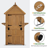 MCombo Large Outdoor Storage Shed with Lockable Door and 6 Shelves, Outside Tall Tool Wooden Cabinet with Double Foldable Tables for Patio Yard Lawn 2645 (Natural) MCombo