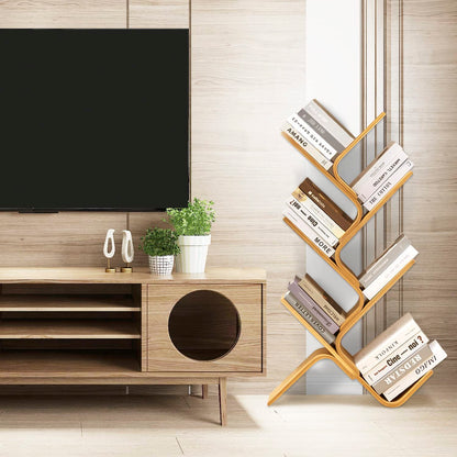 Modern 6-Tier Bamboo Tree Bookshelf - Stylish Curved Rack Organizer for Home and Office - WoodArtSupply