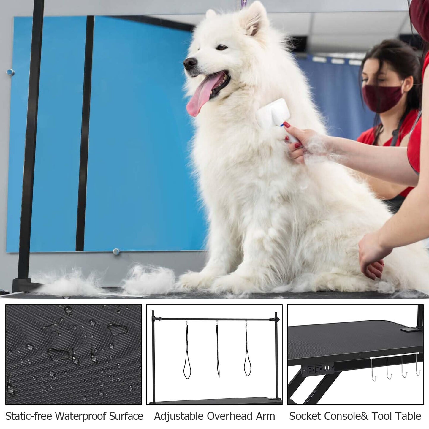 47" Electric Dog Grooming Table - Heavy Duty, 9.4"-39.7" Height Adjustable Pet Grooming Table w/Dog Grooming Arm, Anti Slip Tabletop & Tool Organizer/Dog Grooming Station, Black