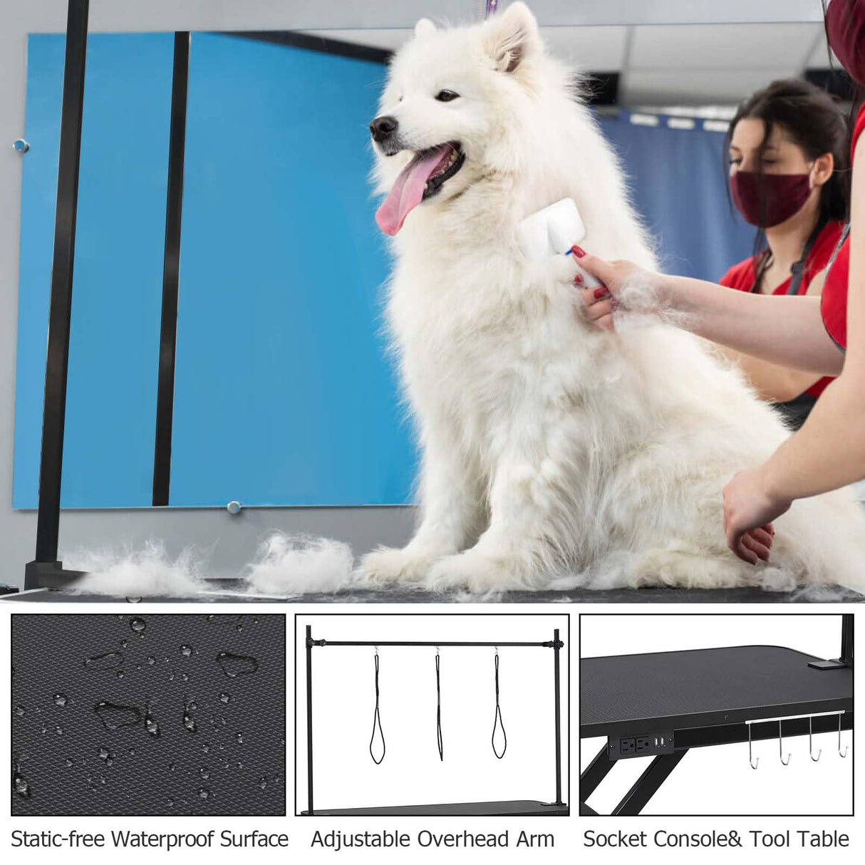 50Inch Electric Dog Grooming Table, Heavy Duty, Height Adjustable Pet Grooming Table, with Grooming Arm, Anti Slip Tabletop & Tool Organizer/Dog Grooming Station for Pet Grooming, Black OutdoorVibe