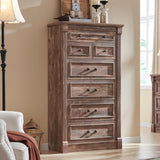 Aitjunz Farmhouse 7 Drawers Dresser for Bedroom, 57" Tall Large Dressers & Chests of Drawers w/Roman Column, Storage Dressers Organizer for Bedroom, Hallway, Living Room, Light Brown Aitjunz