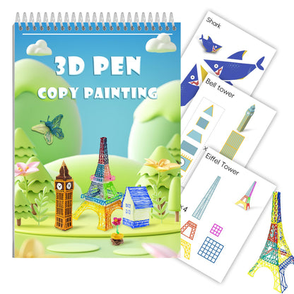 3D Printing Pen Drawing Book Spiral Bound with Transparent Template, 40 Patterns Reusable Painting Graffiti Template, Ideal DIY Gift for Kids Include Animal Transportation House Building Food - WoodArtSupply