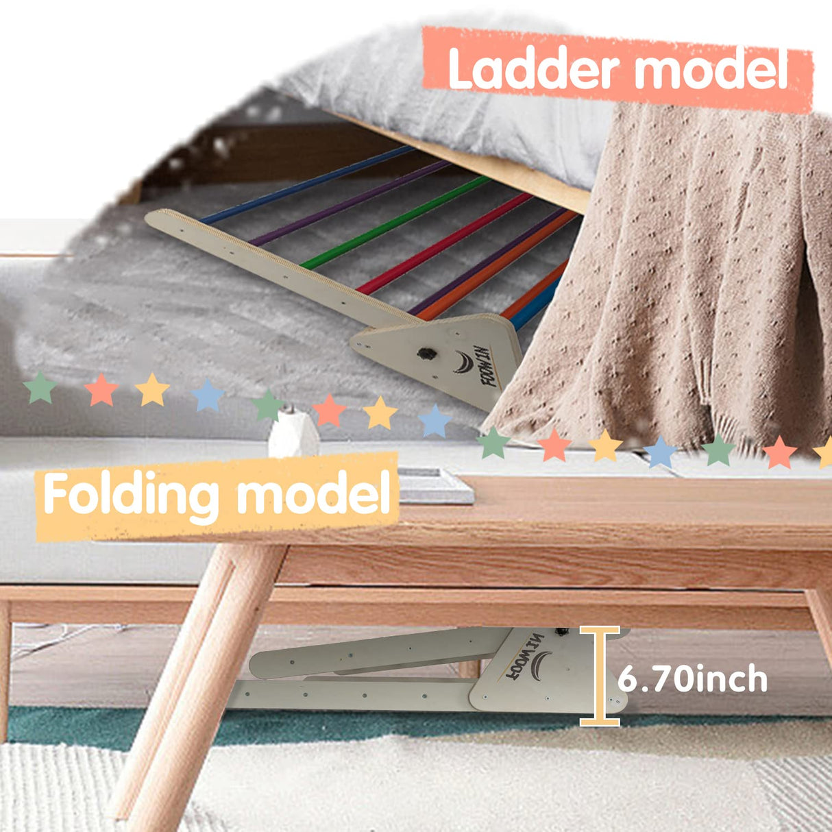FOOWIN Pikler Triangle Set Climber 8 in 1，Toddler Climbing Toys with Ramp & Arch & Mat Montessori Climbing Set，Wooden Climbing Toys with Ramp for Kids FOOWIN