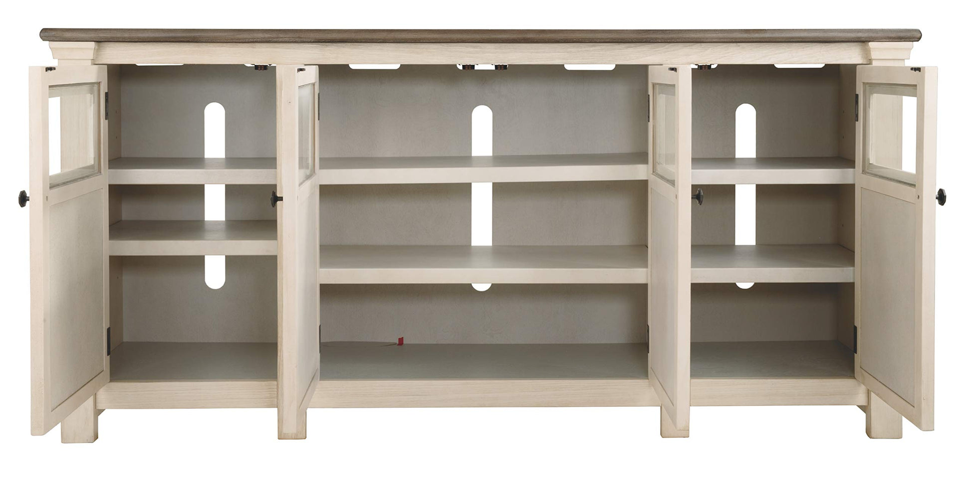 Signature Design by Ashley Bolanburg Two Tone Farmhouse TV Stand, Fits TVs up to 72", 3 Cabinets and Adjustable Storage Shelves, Whitewash - WoodArtSupply