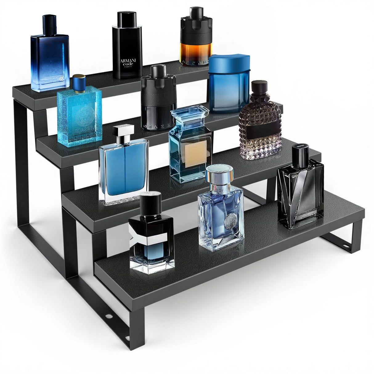 Wood Cologne Organizer for Men,12 Inch 4 Tier Cologne Stand Waterproof Perfume Organizer for Dresser with Anti-Slip Washers,Wooden Display Risers Stand for Party,Makeup,Figures,Cupcake,Perfume,Dessert HomePekite