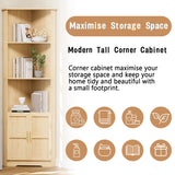 ROMMAK Corner Cabinet, 67'' Tall Corner Storage Cabinet with 2 Barn Doors and Adjustable Shelves for Living Room, Kitchen, Bathroom, Laundry Room, Natural Wood ROMMAK