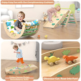 KidsBuddy Pikler Triangle Set with Cushion 9 in 1 Climbing Toys for Toddlers 1-3 Indoor Baby Climbing Gym Toddler Montessori Toys Wooden Climbing Toys with Maze Toys, Shape Sorting Toys, Dinosaur Car KidsBuddy
