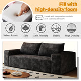 Ningering 63" Sofa in a Box Compressed, Boneless Couch with Wide Armrests & 2 Cushions, Cloud loveseat Sofa for Living Room, Memory Foam, Deep Seat, Corduroy Fabric, No Assembly (Black, 2) Ningering