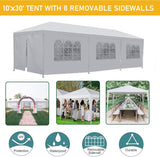 Veryke 10' x 30' Party / Wedding Tent with 8 Removable Sidewalls, White Patio Canopy Tent, Outdoor Patio Gazebo with Spiral Tubes, Waterproof (10' x 30' / 8 Sidewalls) VERYKE