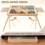 TEAKMAMA Puzzle Table 27.6" H Tall 1500 Pieces Puzzle Board with Drawers, 34.2" x 26.5" Wood Folding Jigsaw Table with Legs and Cover, Jigsaw Board for Adults, Nature TEAKMAMA