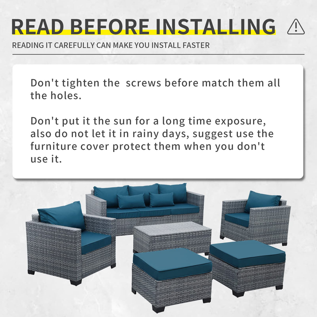 Lviden 6 Pieces Wicker Patio Furniture Sets Outdoor Conversation Set PE Rattan Sectional Sofa Couch with Storage Table and Peacock Blue Cushions Lviden