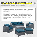 Lviden 6 Pieces Wicker Patio Furniture Sets Outdoor Conversation Set PE Rattan Sectional Sofa Couch with Storage Table and Peacock Blue Cushions Lviden