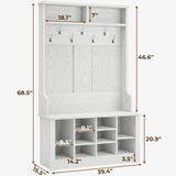 Itaar Hall Tree with Storage Bench, 3-in-1 Entryway Bench with Coat Rack, Adjustable Shoe Storage and Hanging Hooks, Embossed White Itaar