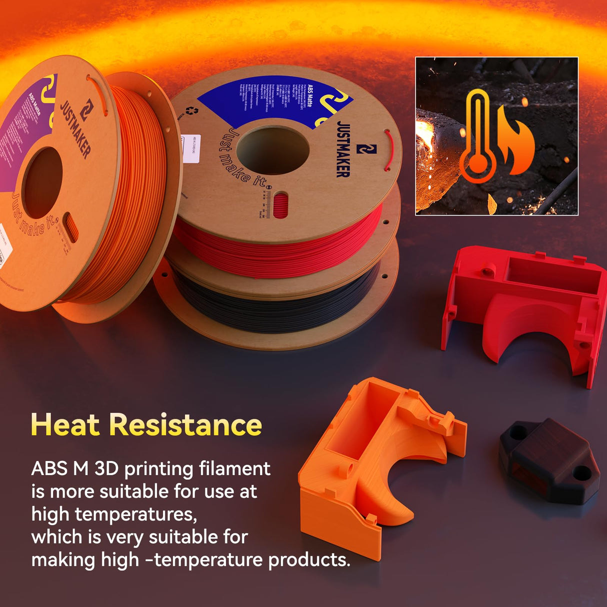 JUSTMAKER ABS Matte 3D Printer Filament, Upgraded Strength Heat Resistant Filament, Matte Surface with Cardboard Spool, Dimensional Accuracy +/-0.03mm, 1.75mm, 1 kg (2.2 lbs), Black JUSTMAKER