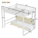 Bellemave Queen Over Queen Bunk Bed Frame with Storage Shelves & Drawers, Metal Bunk Bed Queen Over Queen with Charging Station & LED Lights, Space Saving Beds Frame Convertible to Sofa Design, White Bellemave