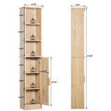 FUQARHY 65'' Tall Bathroom Storage Cabinet Organizer Wood Slim Floor Freestanding Cabinet Linen Tower with Door & 6 Shelves, w/Adjustable Shelves for Home, Bathroom, Kitchen (Natural) FUQARHY