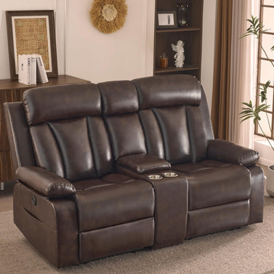 GUEAPY Power Reclining Loveseat with Console, 70.9" Faux Leather Loveseat Recliner with Heat & Massage, Double RV Recliner Sofa with Cup Holders, USB & Type-C Ports, Storage Pocket