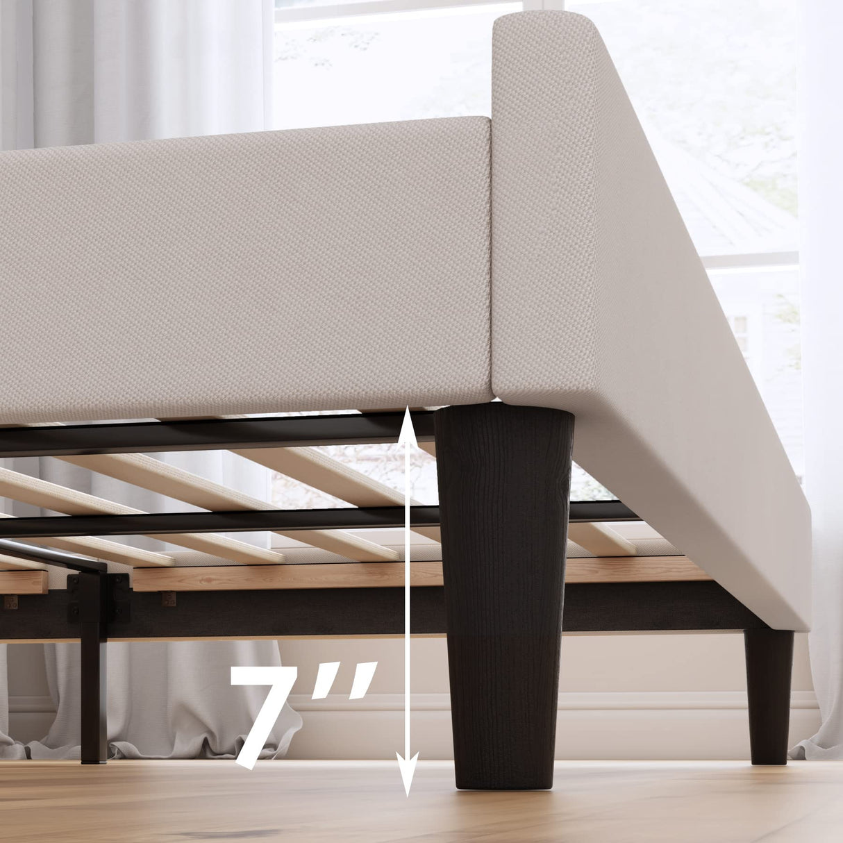 HOSTACK King Size Bed Frame, Linen Fabric Upholstered Platform with Adjustable Headboard, Diamond Tufted Mattress Foundation with Wood Slats, Easy Assembly, No Box Spring Needed, Beige HOSTACK