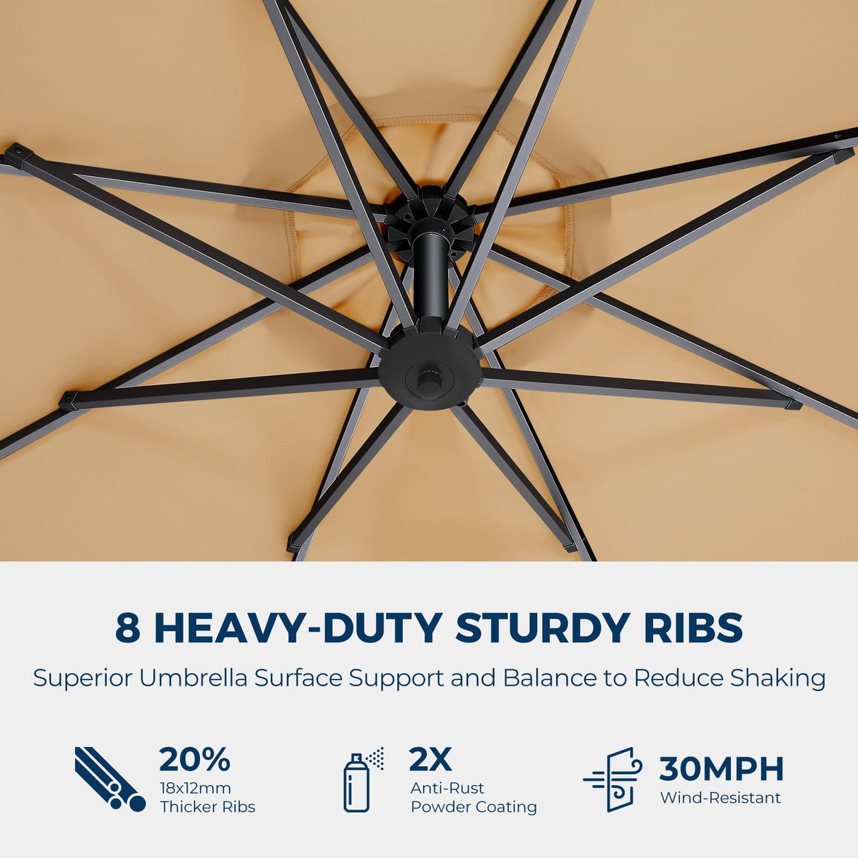 HOMSHADE 10ft Solar Lights Offset Cantilever Patio Umbrella - with Light and Base, LED Lighted Offset Hanging Patio Outdoor Market Umbrella UPF50+ UV Protection with Easy Tilt and Crank (Beige) HOMSHADE