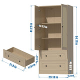 DIYART Rattan Oak Kitchen Pantry Cabinet, 64.2" Tall Kitchen Storage Cabinet with Doors and Drawers, Freestanding Wooden Storage Cabinet for Kitchen, Dining Room DIYART