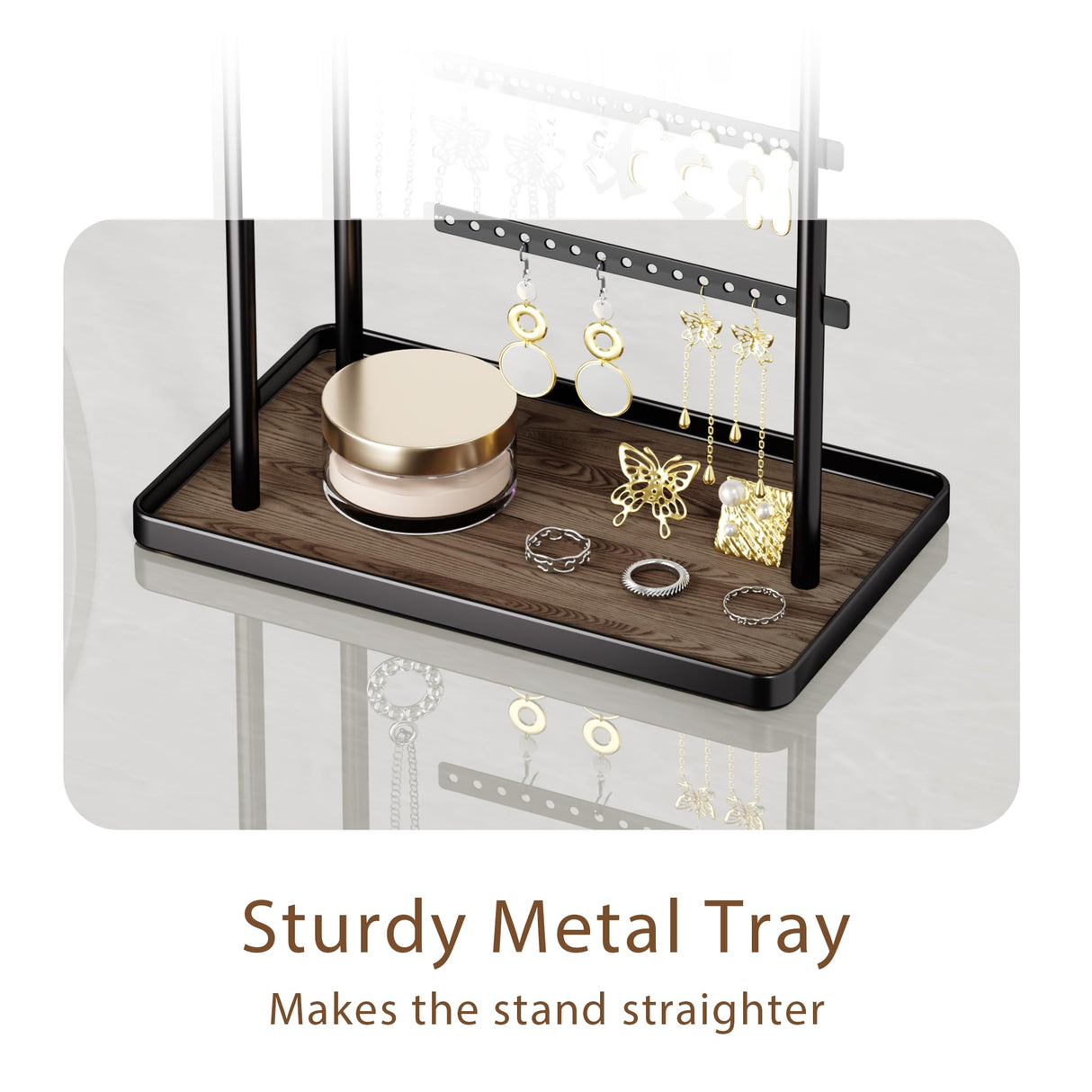 susswiff Jewelry Holder Organizer Stand - Adjustable Tall 17.5" (Max), Sturdy Jewelry Hanger for Necklaces, Earrings, Bracelets, Rings, Jewlery Display and Storage, Black, Metal susswiff