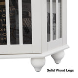 KEIKI Lighted Corner Display Curio Cabinet, 70" Wooden Curved Shelving Unit w/ 4 Adjustable Tempered Glass Shelves, White (Bulb Not Included) KEIKI