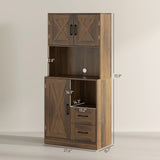 HOMCOM 71" Farmhouse Kitchen Pantry Storage Cabinet, Freestanding Tall Kitchen Hutch with Microwave Oven Countertop, Adjustable Shelves and Drawers, Brown HOMCOM