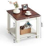 Farmhouse End Table with 2-Tier Storage Shelf, 22.8 inch Side Table for Living Room,Modern Nightstand,Small Bedside Table for Bedroom,White SAVOR LIFE