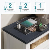 RALGEND Farmhouse Console Table with Charging Station and LED Strip, Entryway Table with 2 Drawers, Sofa Table with Storage, for Entryway, Living Room, Hallway, White and Ink Blue RALGEND