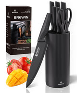 Knife Set, Brewin Kitchen Knife Set, Knives Set for Kitchen, Universal Knife Block, Utility Knife Block Set, Kitchen Essentials, New Home Essentials, Apartment Essentials, Dishwasher Safe Brewin