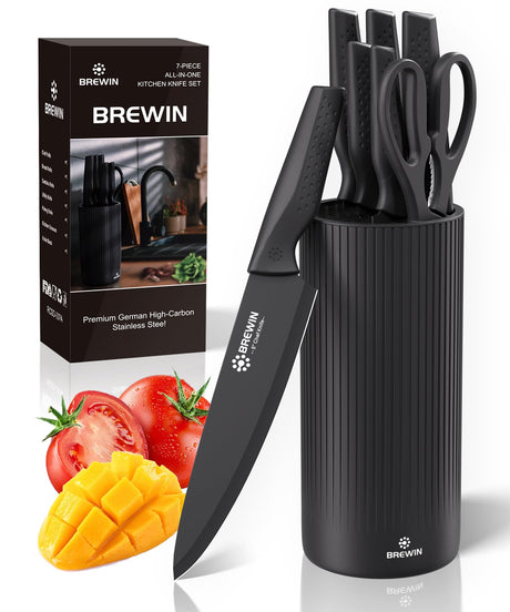 Knife Set, Brewin Kitchen Knife Set, Knives Set for Kitchen, Universal Knife Block, Utility Knife Block Set, Kitchen Essentials, New Home Essentials, Apartment Essentials, Dishwasher Safe Brewin
