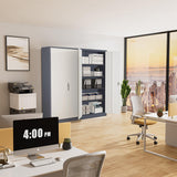 Greenvelly Metal Garage Storage Cabinet, Tall Locking Storage Cabinet with 2 Doors and 4 Adjustable Shelves, Steel Tool Cabinet, Lockable Filling Cabinet for Home, Office, Garage, School (Gray White) Greenvelly