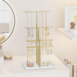 susswiff Jewelry Holder Organizer Stand - Adjustable Jewelry Tree 17.5" Height (Max), Jewlery Hanger for Necklaces, Bracelets, Earrings, Aesthetic for Storage and Display, Metal, Gold and White susswiff