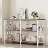 IBF Farmhouse Entryway Table, Wood TV Console Table, Rustic Metal Sofa Table, Industrial Hallway Tables with Storage Shelves, Modern Foyer Tables for Front Entry Way, White and Rustic Oak, 47 Inch IBF