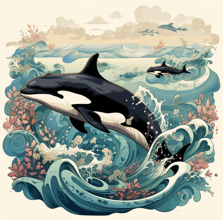 Generic Orca Whale with Dolphins and Seagulls 5D Diamond Paint for Adults Full Drill Round Diamond Art Painting by Number Kits for Beginners Gems Cross Stitch for Wall Decor 13.8x13.8inch(2) Generic