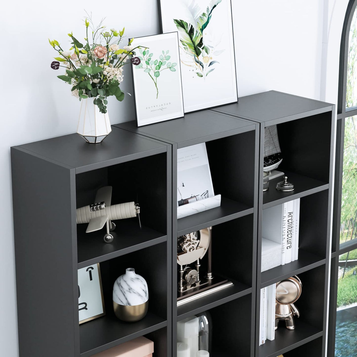 FOTOSOK 8-Tier Adjustable Media Tower Rack - Slim Black Storage Cabinet for CDs, DVDs, and Books - WoodArtSupply