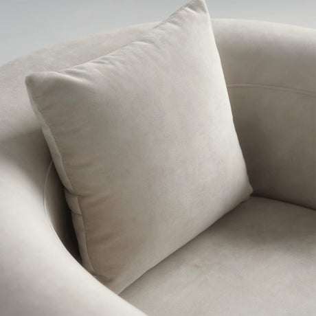 Acanva Luxury Modern Tight Curved Back Velvet Sofa, Minimalist Style Comfy Couch for Living Room Apartment Reception Space, Cream Single Chair Acanva